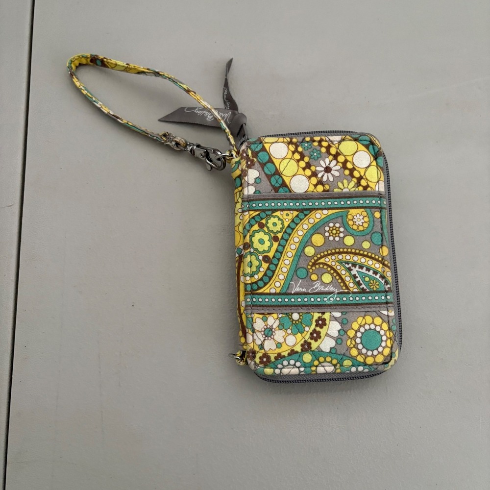 Vera Bradley‎ All In One Crossbody Wristlet Wallet Yellow Teal Paisley Floral - Picture 12 of 12